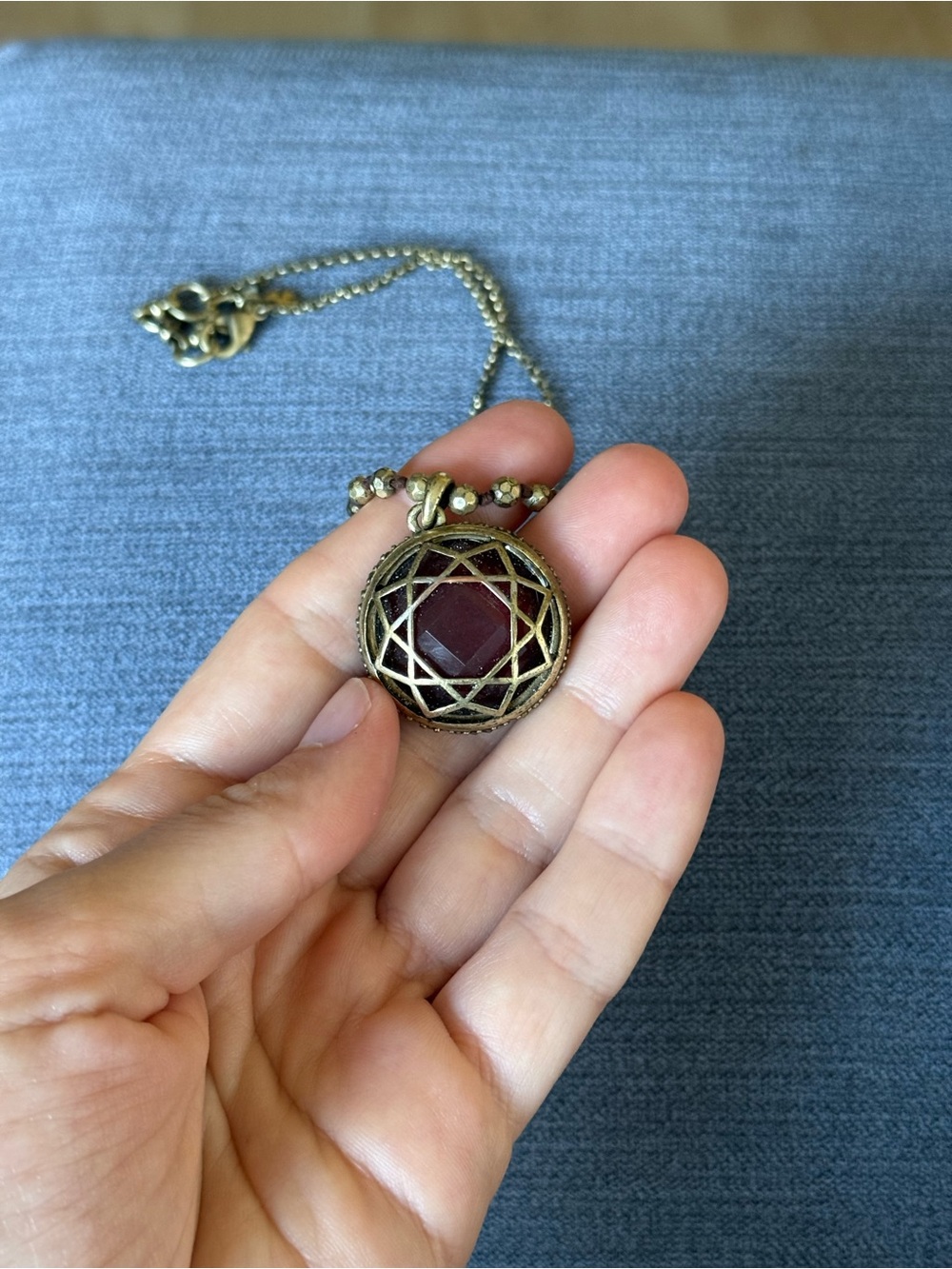 Vintage Boho Gold Tone Geometric Medallion Pendant Necklace